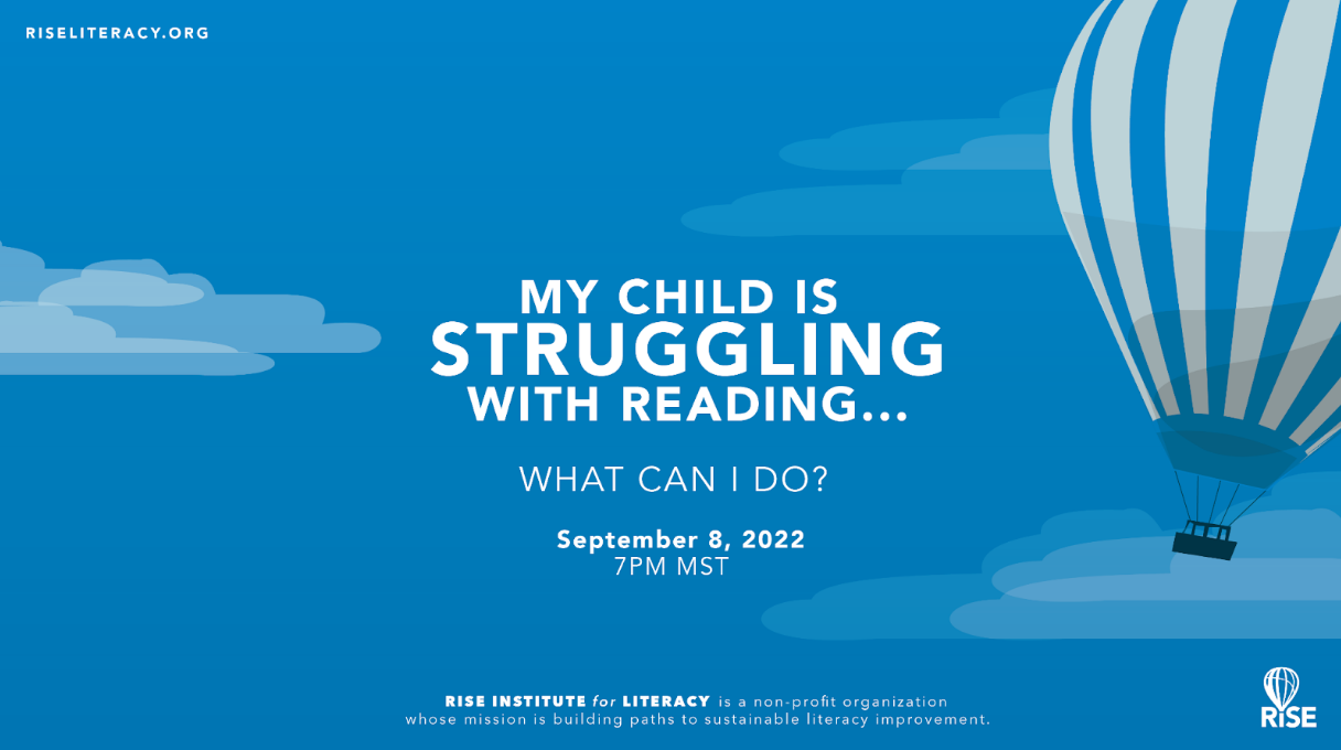 Opening slide of the RISE parent webinar on public education resources for struggling readers